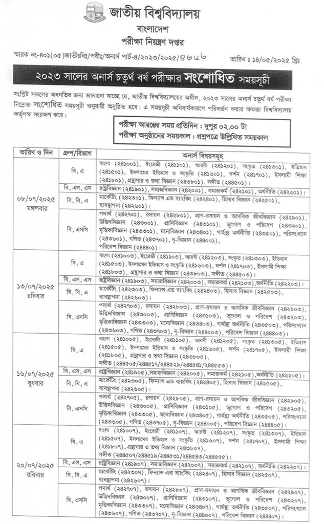 honours 4th year routine 1